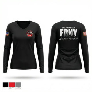Womens Long Sleeve Vneck Shirt, Manhattan Fire Dispatch, Fire Department, Teamtime, Team time, sublimation, custom sports apparel, team uniforms, spirit wear, spiritwear, sports uniforms, custom shirts, team store, custom team store, fundraiser sports, apparel fundraiser