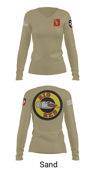 Women's Long Sleeve Vneck Shirt, 1-145 FA, National Guard, Teamtime, Team time, sublimation, custom sports apparel, team uniforms, spirit wear, spiritwear, sports uniforms, custom shirts, team store, custom team store, fundraiser sports, apparel fundraiser