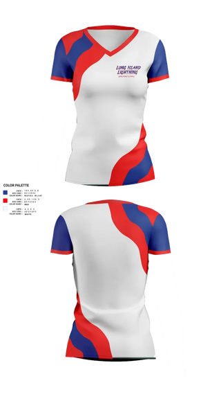 Womens Short Sleeve Vneck Shirt, LI LIGHTNING, , Teamtime, Team time, sublimation, custom sports apparel, team uniforms, spirit wear, spiritwear, sports uniforms, custom shirts, team store, custom team store, fundraiser sports, apparel fundraiser