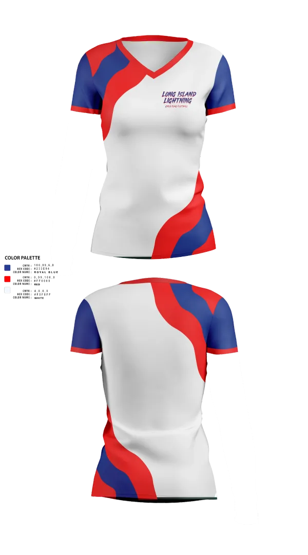 Womens Short Sleeve Vneck Shirt, LI LIGHTNING, , Teamtime, Team time, sublimation, custom sports apparel, team uniforms, spirit wear, spiritwear, sports uniforms, custom shirts, team store, custom team store, fundraiser sports, apparel fundraiser