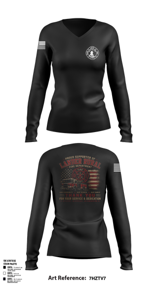Womens Long Sleeve Vneck Shirt, Lander rural fire, Fire Department, Teamtime, Team time, sublimation, custom sports apparel, team uniforms, spirit wear, spiritwear, sports uniforms, custom shirts, team store, custom team store, fundraiser sports, apparel fundraiser