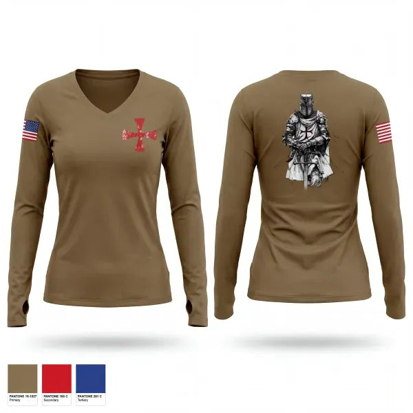 Womens Long Sleeve Vneck Shirt, Templars, Army, Teamtime, Team time, sublimation, custom sports apparel, team uniforms, spirit wear, spiritwear, sports uniforms, custom shirts, team store, custom team store, fundraiser sports, apparel fundraiser