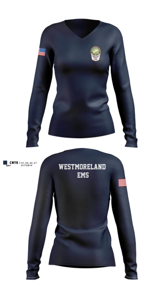 Womens Long Sleeve Vneck Shirt, Westmoreland  EMS, EMS/EMT, Teamtime, Team time, sublimation, custom sports apparel, team uniforms, spirit wear, spiritwear, sports uniforms, custom shirts, team store, custom team store, fundraiser sports, apparel fundraiser