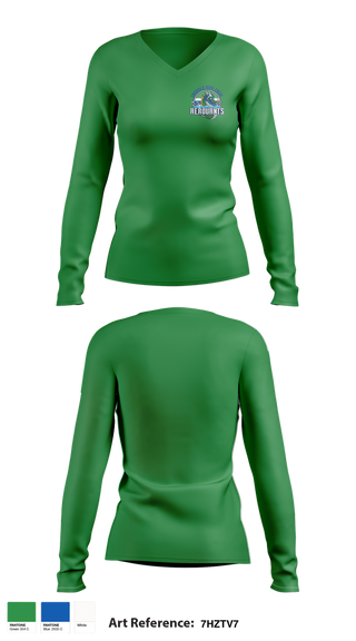Womens Long Sleeve Vneck Shirt, Emerald High Swim Aeroaunts, Swimming, Teamtime, Team time, sublimation, custom sports apparel, team uniforms, spirit wear, spiritwear, sports uniforms, custom shirts, team store, custom team store, fundraiser sports, apparel fundraiser