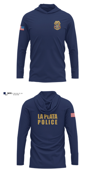 Long Sleeve hooded sunshirt, La Plata Police Department, Police, Teamtime, Team time, sublimation, custom sports apparel, team uniforms, spirit wear, spiritwear, sports uniforms, custom shirts, team store, custom team store, fundraiser sports, apparel fundraiser