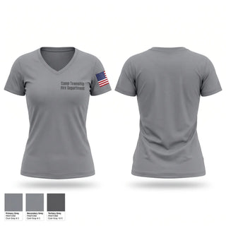 Womens Short Sleeve Vneck Shirt, Camp Township Fire Department, Fire Department, Teamtime, Team time, sublimation, custom sports apparel, team uniforms, spirit wear, spiritwear, sports uniforms, custom shirts, team store, custom team store, fundraiser sports, apparel fundraiser