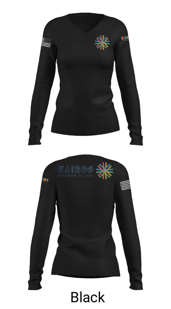 Women's Long Sleeve Vneck Shirt, Kairos Academies, Spirit Store, Teamtime, Team time, sublimation, custom sports apparel, team uniforms, spirit wear, spiritwear, sports uniforms, custom shirts, team store, custom team store, fundraiser sports, apparel fundraiser