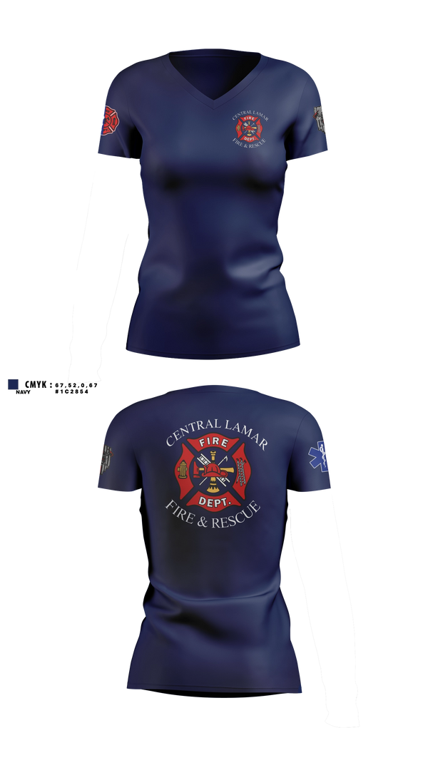 Womens Short Sleeve Vneck Shirt, Central Lamar Fire & Rescue, Fire Department, Teamtime, Team time, sublimation, custom sports apparel, team uniforms, spirit wear, spiritwear, sports uniforms, custom shirts, team store, custom team store, fundraiser sports, apparel fundraiser