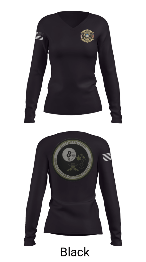 Women's Long Sleeve Vneck Shirt, Southern Ohio Organized and Major Crimes Task Force, Police, Teamtime, Team time, sublimation, custom sports apparel, team uniforms, spirit wear, spiritwear, sports uniforms, custom shirts, team store, custom team store, fundraiser sports, apparel fundraiser