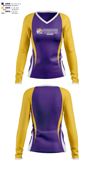 Womens Long Sleeve Vneck Shirt, Hattiesburg High School Tigers, , Teamtime, Team time, sublimation, custom sports apparel, team uniforms, spirit wear, spiritwear, sports uniforms, custom shirts, team store, custom team store, fundraiser sports, apparel fundraiser