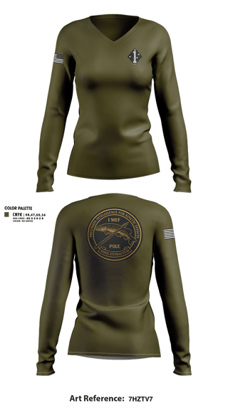 Womens Long Sleeve Vneck Shirt, 1st Marine Division G-2 Targeting, Marines, Teamtime, Team time, sublimation, custom sports apparel, team uniforms, spirit wear, spiritwear, sports uniforms, custom shirts, team store, custom team store, fundraiser sports, apparel fundraiser