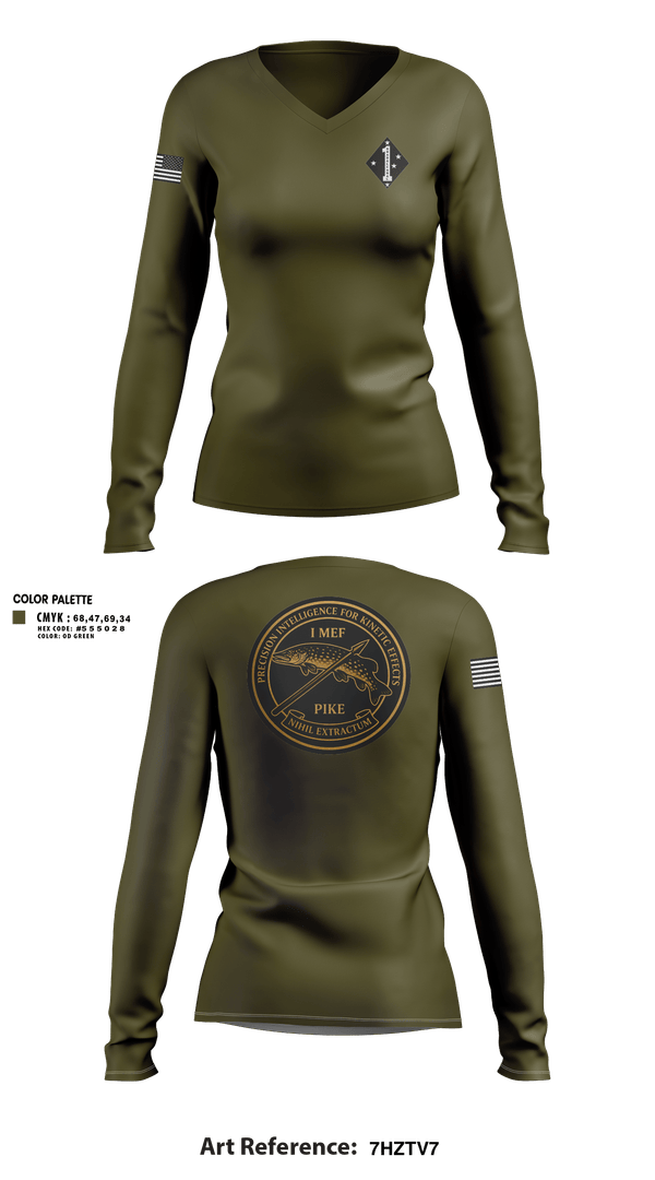Womens Long Sleeve Vneck Shirt, 1st Marine Division G-2 Targeting, Marines, Teamtime, Team time, sublimation, custom sports apparel, team uniforms, spirit wear, spiritwear, sports uniforms, custom shirts, team store, custom team store, fundraiser sports, apparel fundraiser