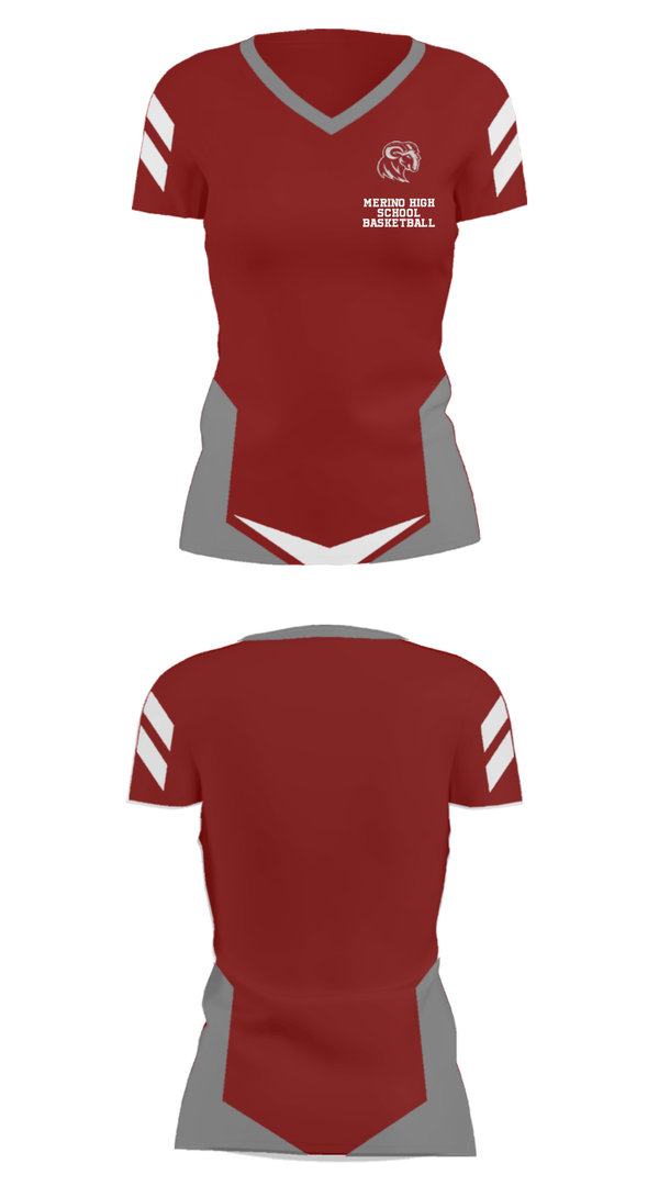 Women's Short Sleeve Vneck Shirt, Merino High School Basketball, Men's Basketball, Teamtime, Team time, sublimation, custom sports apparel, team uniforms, spirit wear, spiritwear, sports uniforms, custom shirts, team store, custom team store, fundraiser sports, apparel fundraiser