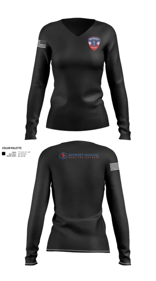 Womens Long Sleeve Vneck Shirt, Entrust Medical Services Express, EMS/EMT, Teamtime, Team time, sublimation, custom sports apparel, team uniforms, spirit wear, spiritwear, sports uniforms, custom shirts, team store, custom team store, fundraiser sports, apparel fundraiser