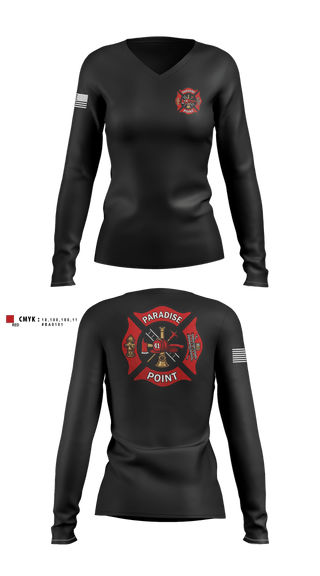 Womens Long Sleeve Vneck Shirt, Paradise Point, Fire Department, Teamtime, Team time, sublimation, custom sports apparel, team uniforms, spirit wear, spiritwear, sports uniforms, custom shirts, team store, custom team store, fundraiser sports, apparel fundraiser