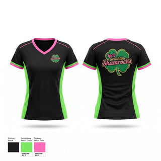 Womens Short Sleeve Vneck Shirt, Southline Lady Shamrocks, Softball, Teamtime, Team time, sublimation, custom sports apparel, team uniforms, spirit wear, spiritwear, sports uniforms, custom shirts, team store, custom team store, fundraiser sports, apparel fundraiser
