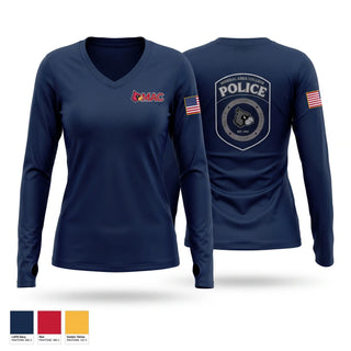 Womens Long Sleeve Vneck Shirt, Mineral Area College Police, Police, Teamtime, Team time, sublimation, custom sports apparel, team uniforms, spirit wear, spiritwear, sports uniforms, custom shirts, team store, custom team store, fundraiser sports, apparel fundraiser