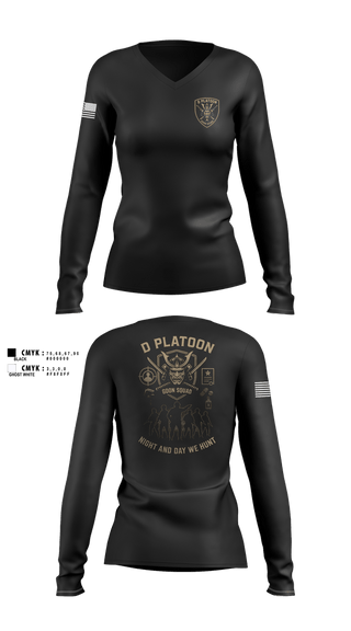 Womens Long Sleeve Vneck Shirt, D Platoon, Police, Teamtime, Team time, sublimation, custom sports apparel, team uniforms, spirit wear, spiritwear, sports uniforms, custom shirts, team store, custom team store, fundraiser sports, apparel fundraiser