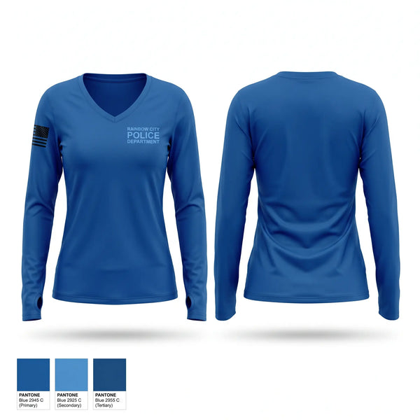 Womens Long Sleeve Vneck Shirt, Rainbow City Police Department, Police, Teamtime, Team time, sublimation, custom sports apparel, team uniforms, spirit wear, spiritwear, sports uniforms, custom shirts, team store, custom team store, fundraiser sports, apparel fundraiser