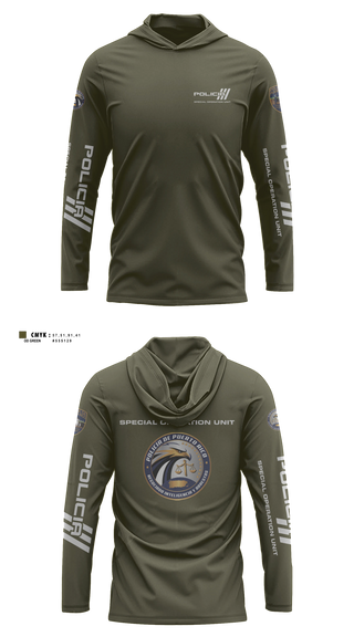 Long Sleeve Performance Shirt with hood, Inteligencia criminal, Police, Teamtime, Team time, sublimation, custom sports apparel, team uniforms, spirit wear, spiritwear, sports uniforms, custom shirts, team store, custom team store, fundraiser sports, apparel fundraiser