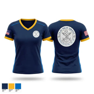 Womens Short Sleeve Vneck Shirt, Clay High NJROTC, Navy, Teamtime, Team time, sublimation, custom sports apparel, team uniforms, spirit wear, spiritwear, sports uniforms, custom shirts, team store, custom team store, fundraiser sports, apparel fundraiser