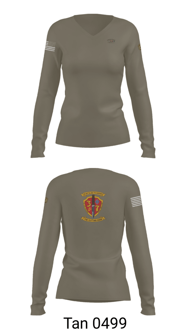 Women's Long Sleeve Vneck Shirt, 3rd. Battalion 7th. Marines, Marines, Teamtime, Team time, sublimation, custom sports apparel, team uniforms, spirit wear, spiritwear, sports uniforms, custom shirts, team store, custom team store, fundraiser sports, apparel fundraiser