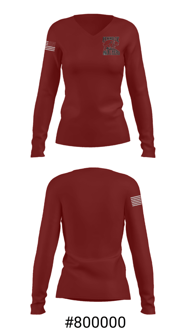 Women's Long Sleeve Vneck Shirt, Pennock Elementary, Spirit Store, Teamtime, Team time, sublimation, custom sports apparel, team uniforms, spirit wear, spiritwear, sports uniforms, custom shirts, team store, custom team store, fundraiser sports, apparel fundraiser