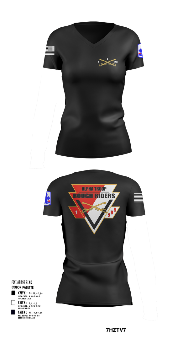 Womens Short Sleeve Vneck Shirt, A Troop, 1st squadron-299th Calvary Regiment, , Teamtime, Team time, sublimation, custom sports apparel, team uniforms, spirit wear, spiritwear, sports uniforms, custom shirts, team store, custom team store, fundraiser sports, apparel fundraiser