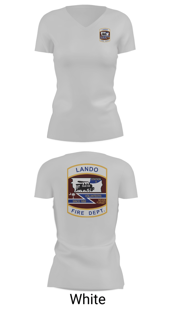 Womens Short Sleeve Vneck Shirt, Lando Fire Department, Fire Department, Teamtime, Team time, sublimation, custom sports apparel, team uniforms, spirit wear, spiritwear, sports uniforms, custom shirts, team store, custom team store, fundraiser sports, apparel fundraiser