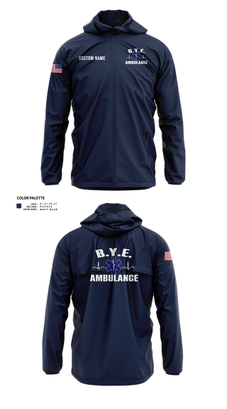 Windbreaker, B.Y.E. AMBULANCE SERVICE INC., EMS/EMT, Teamtime, Team time, sublimation, custom sports apparel, team uniforms, spirit wear, spiritwear, sports uniforms, custom shirts, team store, custom team store, fundraiser sports, apparel fundraiser