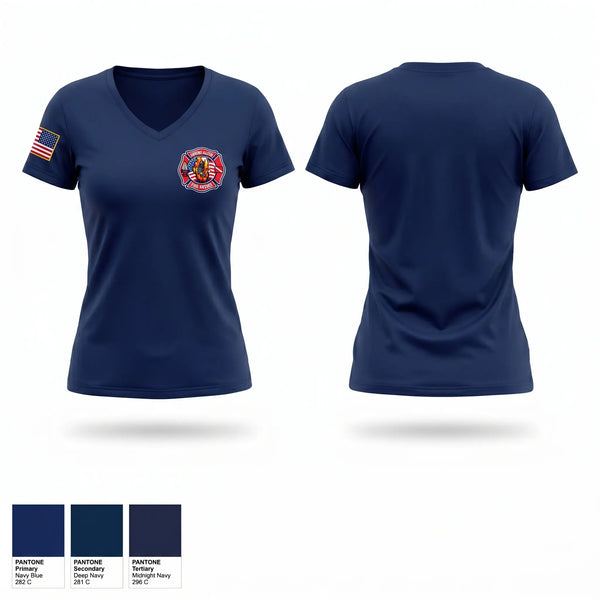 Womens Short Sleeve Vneck Shirt, Lawrence-Allison Fire Protection District, Fire Department, Teamtime, Team time, sublimation, custom sports apparel, team uniforms, spirit wear, spiritwear, sports uniforms, custom shirts, team store, custom team store, fundraiser sports, apparel fundraiser