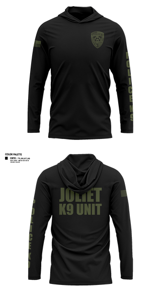 Long Sleeve Performance Shirt with hood, Joliet Police K-9 Unit, Police, Teamtime, Team time, sublimation, custom sports apparel, team uniforms, spirit wear, spiritwear, sports uniforms, custom shirts, team store, custom team store, fundraiser sports, apparel fundraiser