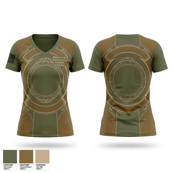 Womens Short Sleeve Vneck Shirt, Marine Corps Security Force Battalion Kings Bay, Marines, Teamtime, Team time, sublimation, custom sports apparel, team uniforms, spirit wear, spiritwear, sports uniforms, custom shirts, team store, custom team store, fundraiser sports, apparel fundraiser