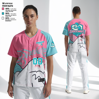 Full Button Baseball Jersey, Shockwave Elites, Baseball, Teamtime, Team time, sublimation, custom sports apparel, team uniforms, spirit wear, spiritwear, sports uniforms, custom shirts, team store, custom team store, fundraiser sports, apparel fundraiser