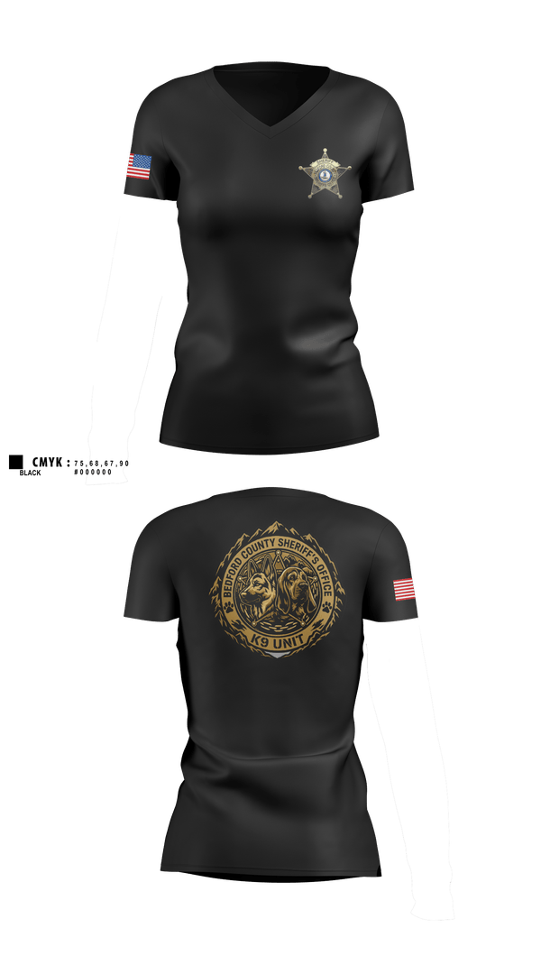 Womens Short Sleeve Vneck Shirt, Bedford County Sheriff K9 Unit, Police, Teamtime, Team time, sublimation, custom sports apparel, team uniforms, spirit wear, spiritwear, sports uniforms, custom shirts, team store, custom team store, fundraiser sports, apparel fundraiser