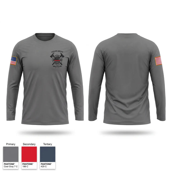 Long Sleeve Performance Shirt, Cedar Grove Volunteer Fire Dept, Fire Department, Teamtime, Team time, sublimation, custom sports apparel, team uniforms, spirit wear, spiritwear, sports uniforms, custom shirts, team store, custom team store, fundraiser sports, apparel fundraiser