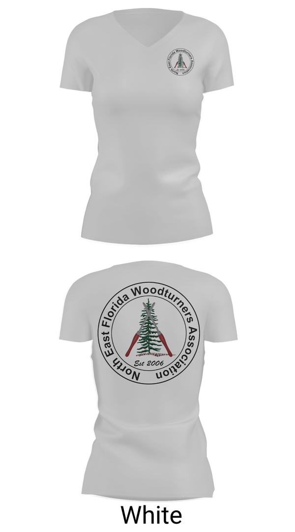 Womens Short Sleeve Vneck Shirt, Northeast Florida Woodturning Association, , Teamtime, Team time, sublimation, custom sports apparel, team uniforms, spirit wear, spiritwear, sports uniforms, custom shirts, team store, custom team store, fundraiser sports, apparel fundraiser