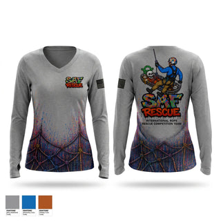 Womens Long Sleeve Vneck Shirt, VooDoo RESCUE, Fire Department, Teamtime, Team time, sublimation, custom sports apparel, team uniforms, spirit wear, spiritwear, sports uniforms, custom shirts, team store, custom team store, fundraiser sports, apparel fundraiser