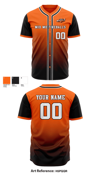 Full Button Baseball Jersey, Mid Mo Fireballs, Baseball, Teamtime, Team time, sublimation, custom sports apparel, team uniforms, spirit wear, spiritwear, sports uniforms, custom shirts, team store, custom team store, fundraiser sports, apparel fundraiser