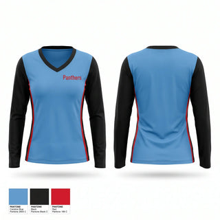 Womens Long Sleeve Vneck Shirt, Panthers, Track & Field, Teamtime, Team time, sublimation, custom sports apparel, team uniforms, spirit wear, spiritwear, sports uniforms, custom shirts, team store, custom team store, fundraiser sports, apparel fundraiser