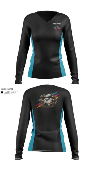 Womens Long Sleeve Vneck Shirt, RAPTORS FC, Men's Soccer, Teamtime, Team time, sublimation, custom sports apparel, team uniforms, spirit wear, spiritwear, sports uniforms, custom shirts, team store, custom team store, fundraiser sports, apparel fundraiser