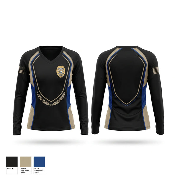 Womens Long Sleeve Vneck Shirt, Port St. Joe Police Department, Police, Teamtime, Team time, sublimation, custom sports apparel, team uniforms, spirit wear, spiritwear, sports uniforms, custom shirts, team store, custom team store, fundraiser sports, apparel fundraiser