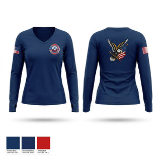 Womens Long Sleeve Vneck Shirt, Miami Twp Fire Rescue, Fire Department, Teamtime, Team time, sublimation, custom sports apparel, team uniforms, spirit wear, spiritwear, sports uniforms, custom shirts, team store, custom team store, fundraiser sports, apparel fundraiser