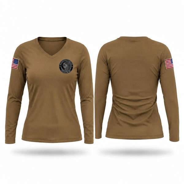 Womens Long Sleeve Vneck Shirt, 3ABСТ 2-7 CAV BLACKHAWK COMPANY, Army, Teamtime, Team time, sublimation, custom sports apparel, team uniforms, spirit wear, spiritwear, sports uniforms, custom shirts, team store, custom team store, fundraiser sports, apparel fundraiser