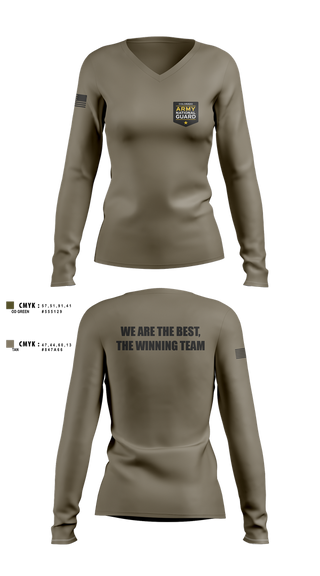 Womens Long Sleeve Vneck Shirt, Recruiting and Retention Battalion, National Guard, Teamtime, Team time, sublimation, custom sports apparel, team uniforms, spirit wear, spiritwear, sports uniforms, custom shirts, team store, custom team store, fundraiser sports, apparel fundraiser