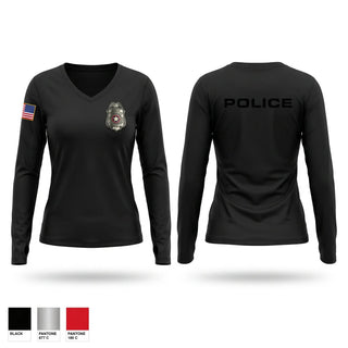 Womens Long Sleeve Vneck Shirt, OU Police Department, Police, Teamtime, Team time, sublimation, custom sports apparel, team uniforms, spirit wear, spiritwear, sports uniforms, custom shirts, team store, custom team store, fundraiser sports, apparel fundraiser