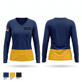 Womens Long Sleeve Vneck Shirt, Webster Parish Sheriffs office, Police, Teamtime, Team time, sublimation, custom sports apparel, team uniforms, spirit wear, spiritwear, sports uniforms, custom shirts, team store, custom team store, fundraiser sports, apparel fundraiser
