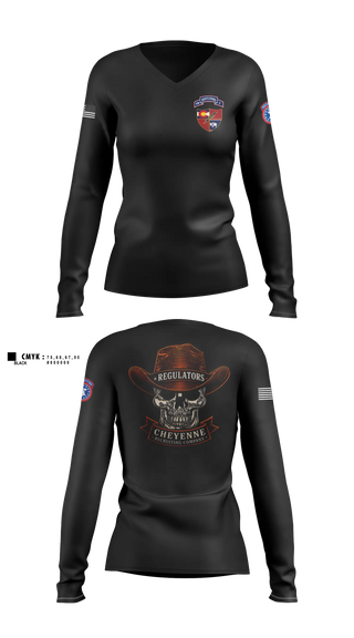 Womens Long Sleeve Vneck Shirt, Cheyenne US Army Recruiting Company, Army, Teamtime, Team time, sublimation, custom sports apparel, team uniforms, spirit wear, spiritwear, sports uniforms, custom shirts, team store, custom team store, fundraiser sports, apparel fundraiser