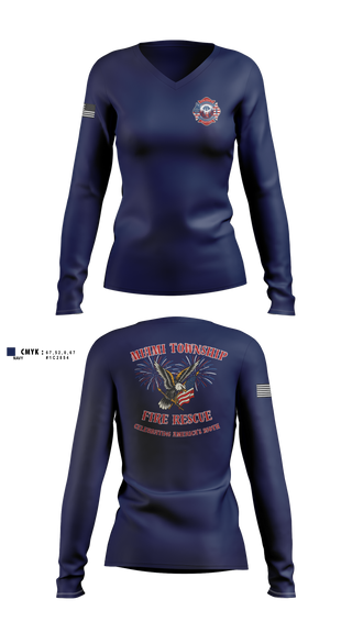 Womens Long Sleeve Vneck Shirt, Miami Twp Fire Rescue, Fire Department, Teamtime, Team time, sublimation, custom sports apparel, team uniforms, spirit wear, spiritwear, sports uniforms, custom shirts, team store, custom team store, fundraiser sports, apparel fundraiser
