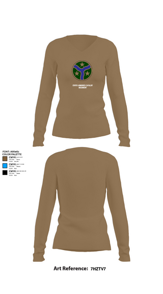 Womens Long Sleeve Vneck Shirt, 278th Armored Cavalry Regiment, National Guard, Teamtime, Team time, sublimation, custom sports apparel, team uniforms, spirit wear, spiritwear, sports uniforms, custom shirts, team store, custom team store, fundraiser sports, apparel fundraiser